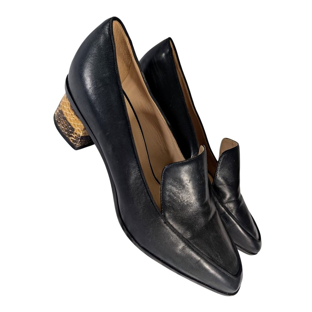 LAFAYETTE 148 NEW YORK! STUNNING BLACK GENUINE LEATHER, SNAKESKIN HEEL PUMPS! 8M